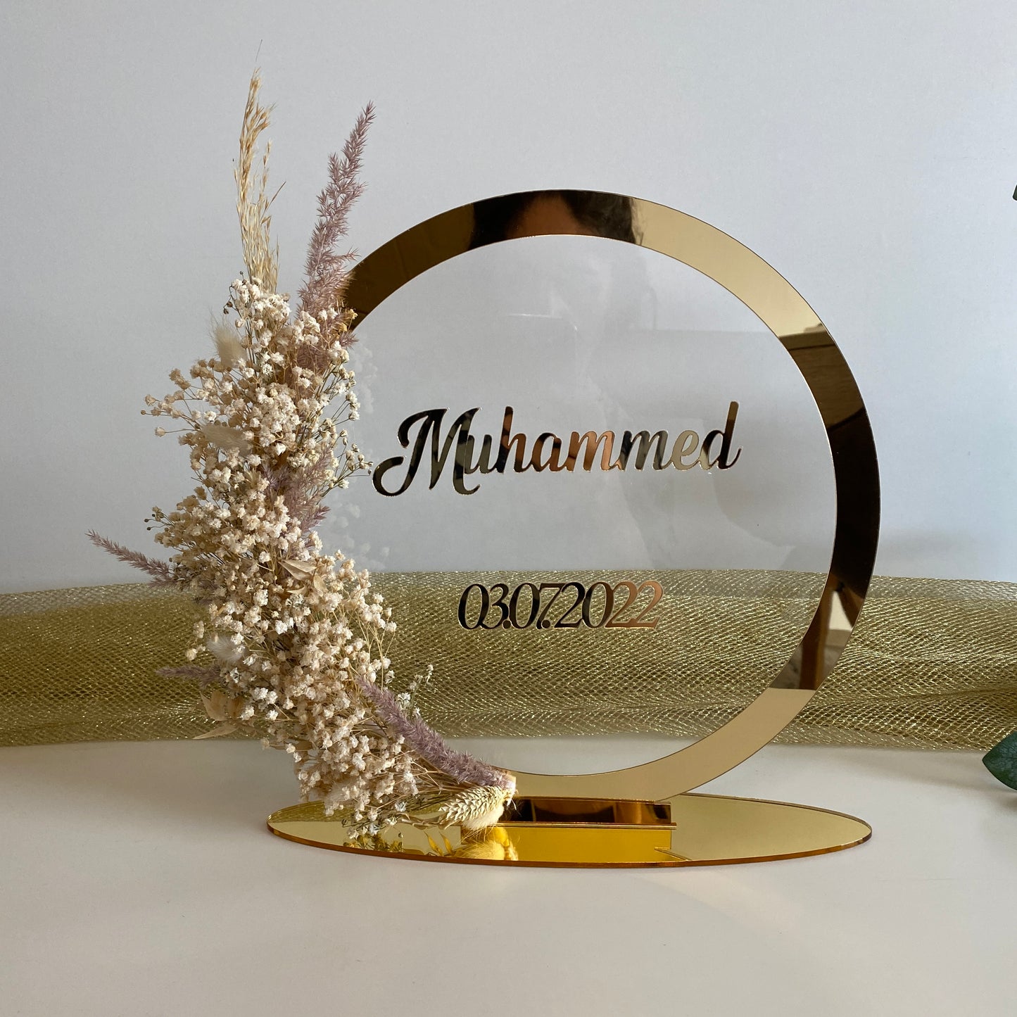 Namensaufsteller Kinder Löwe mit Trockenblumen Kreis