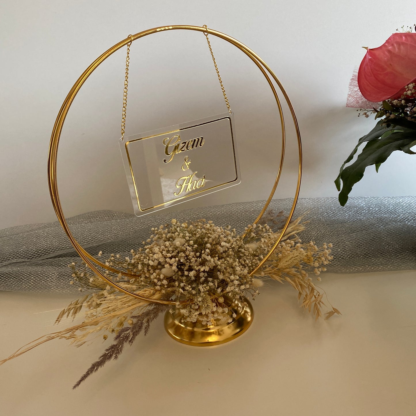 Namensaufsteller mit Trockenblumen Ringe Model 12