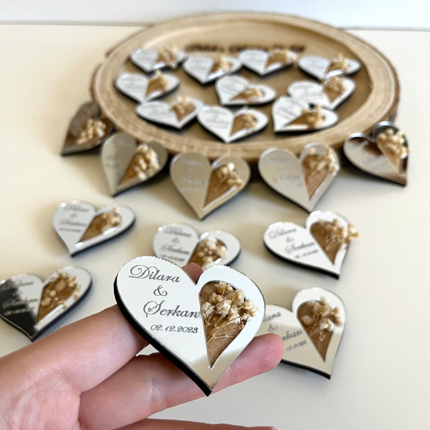 Gastgeschenke Herz mit Trockenblumen - Plexi MDF