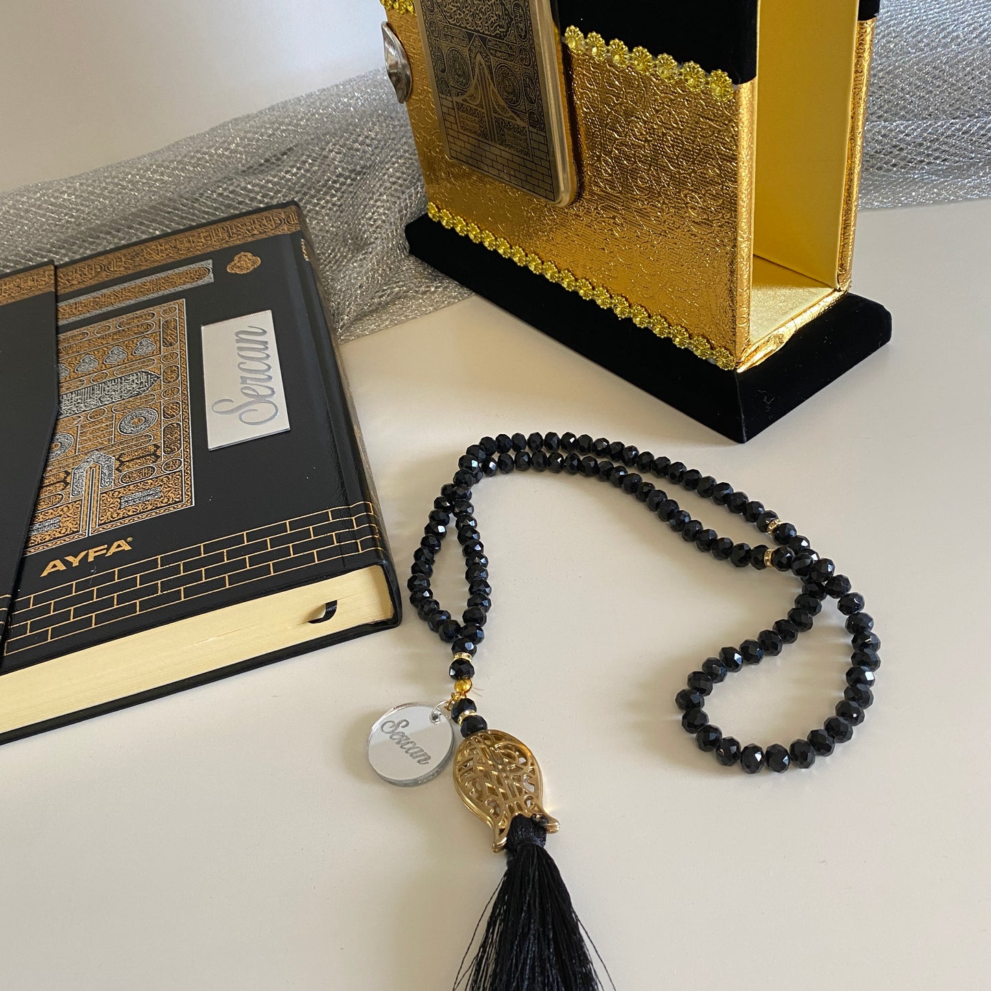 Personalisierter Kaaba Design Samt Koran