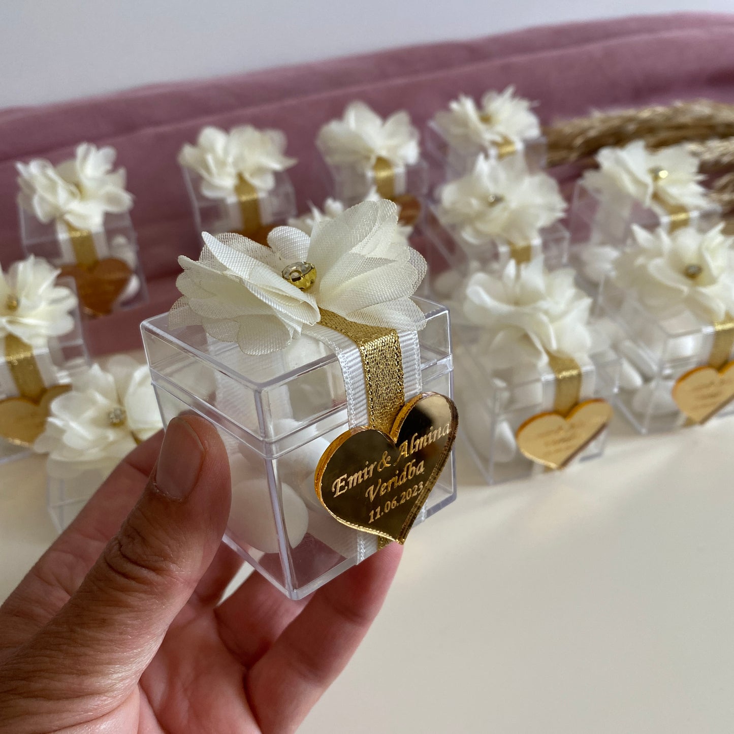 Gastgeschenke Mandelbox mit Blumen - Plexi