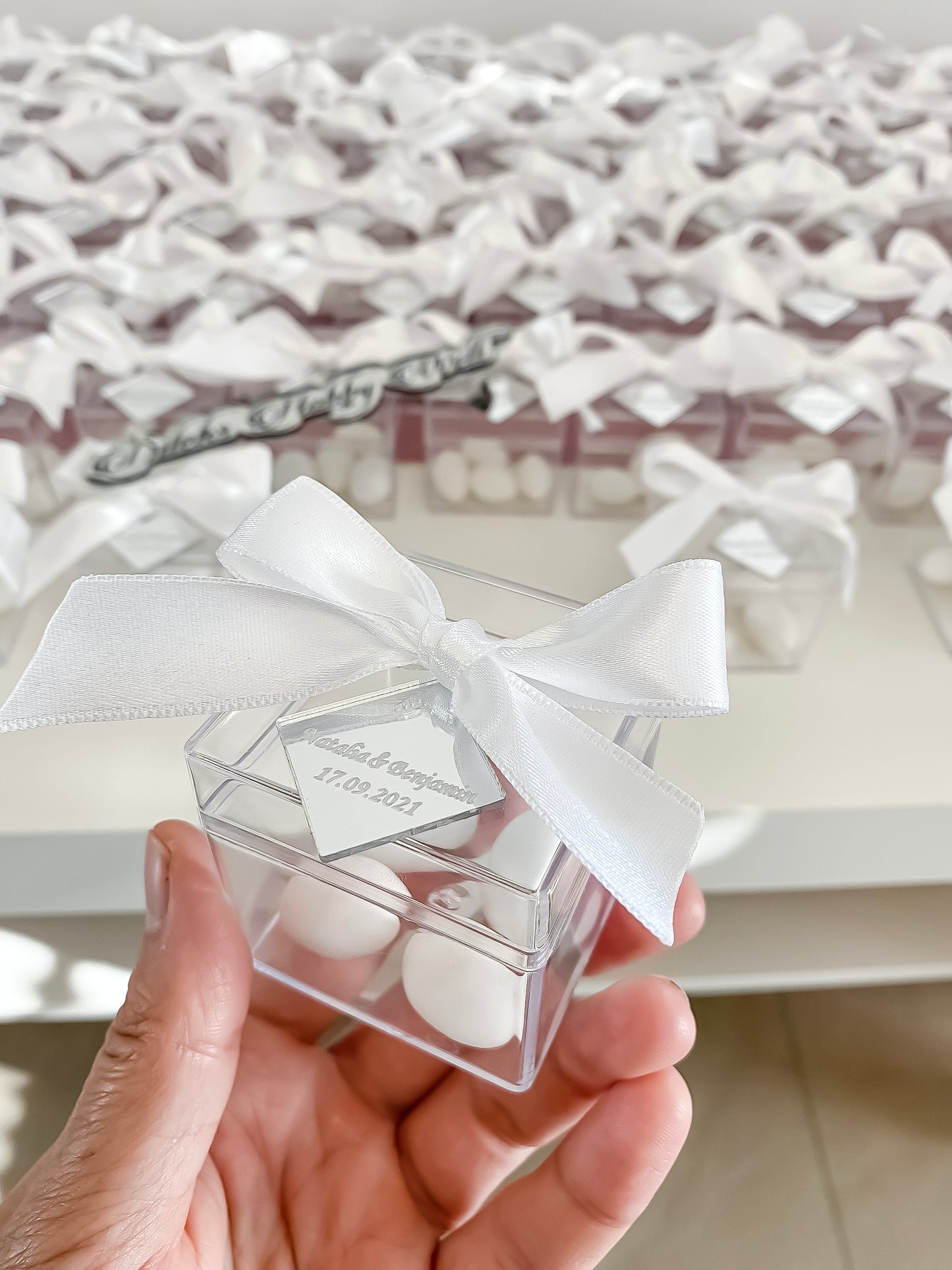 Gastgeschenke Mandelbox mit Schleife - Plexi