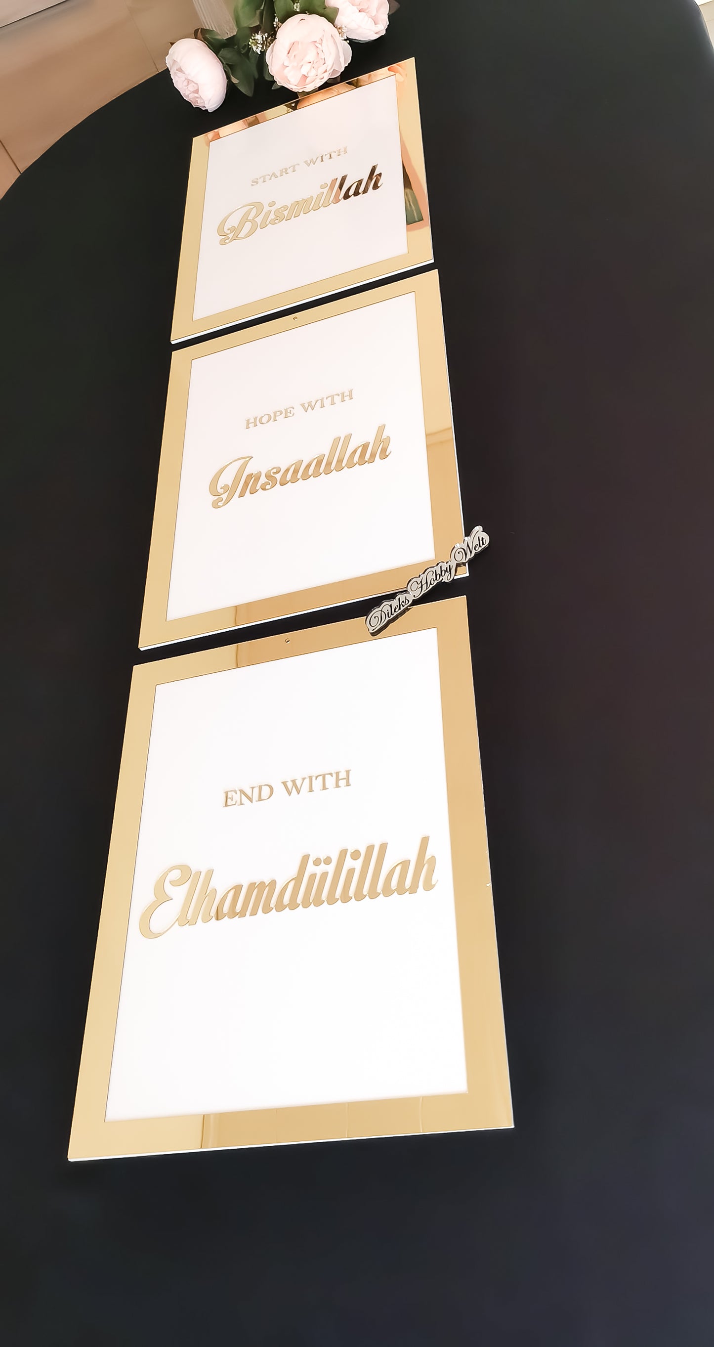 Dua 3'er Set Wand-Deko - Start with Bismillah, Hope with Inshaallah, End with Elhamdüllilah