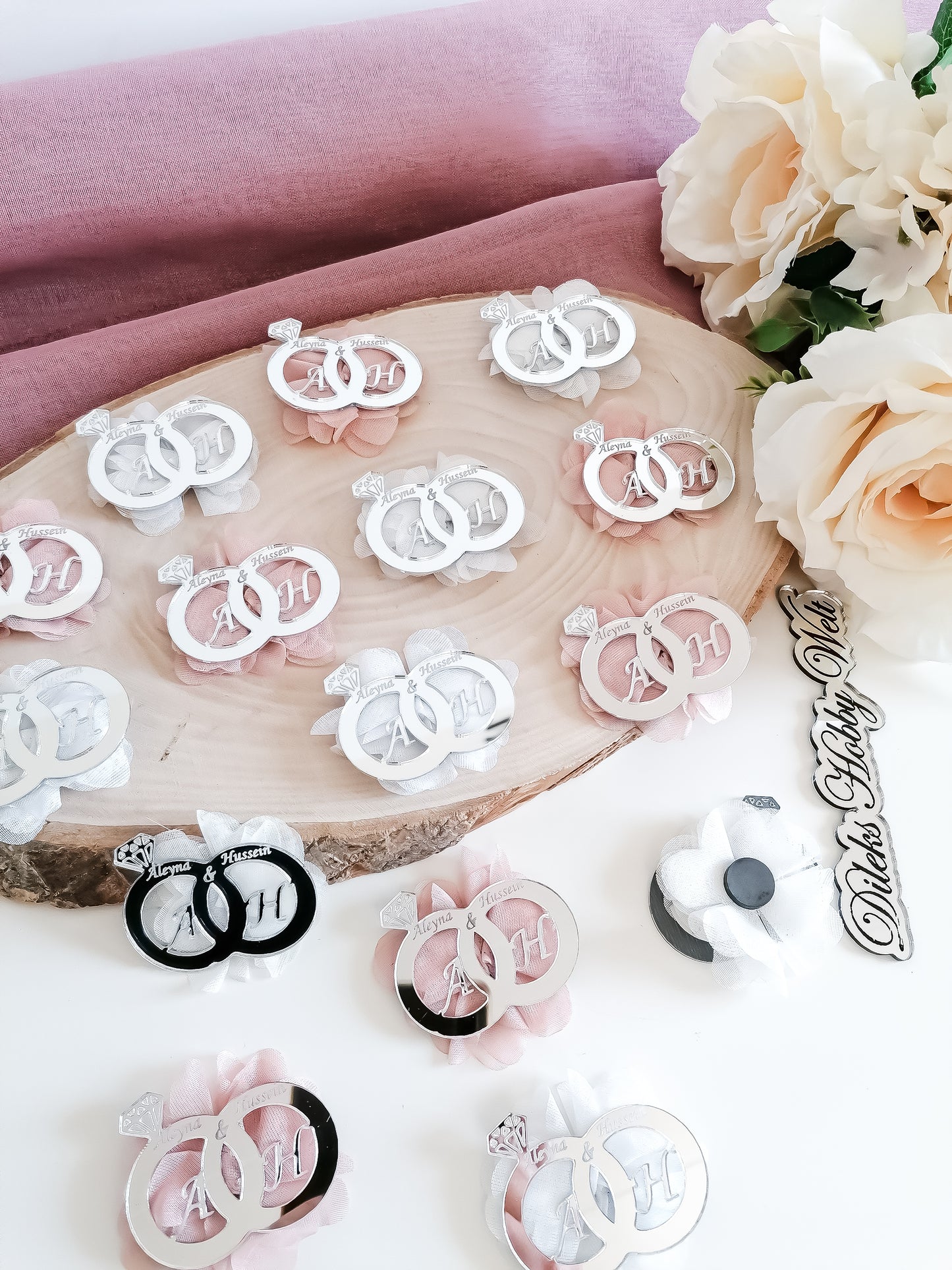 Gastgeschenke Ringe mit Buchstaben - Plexi
