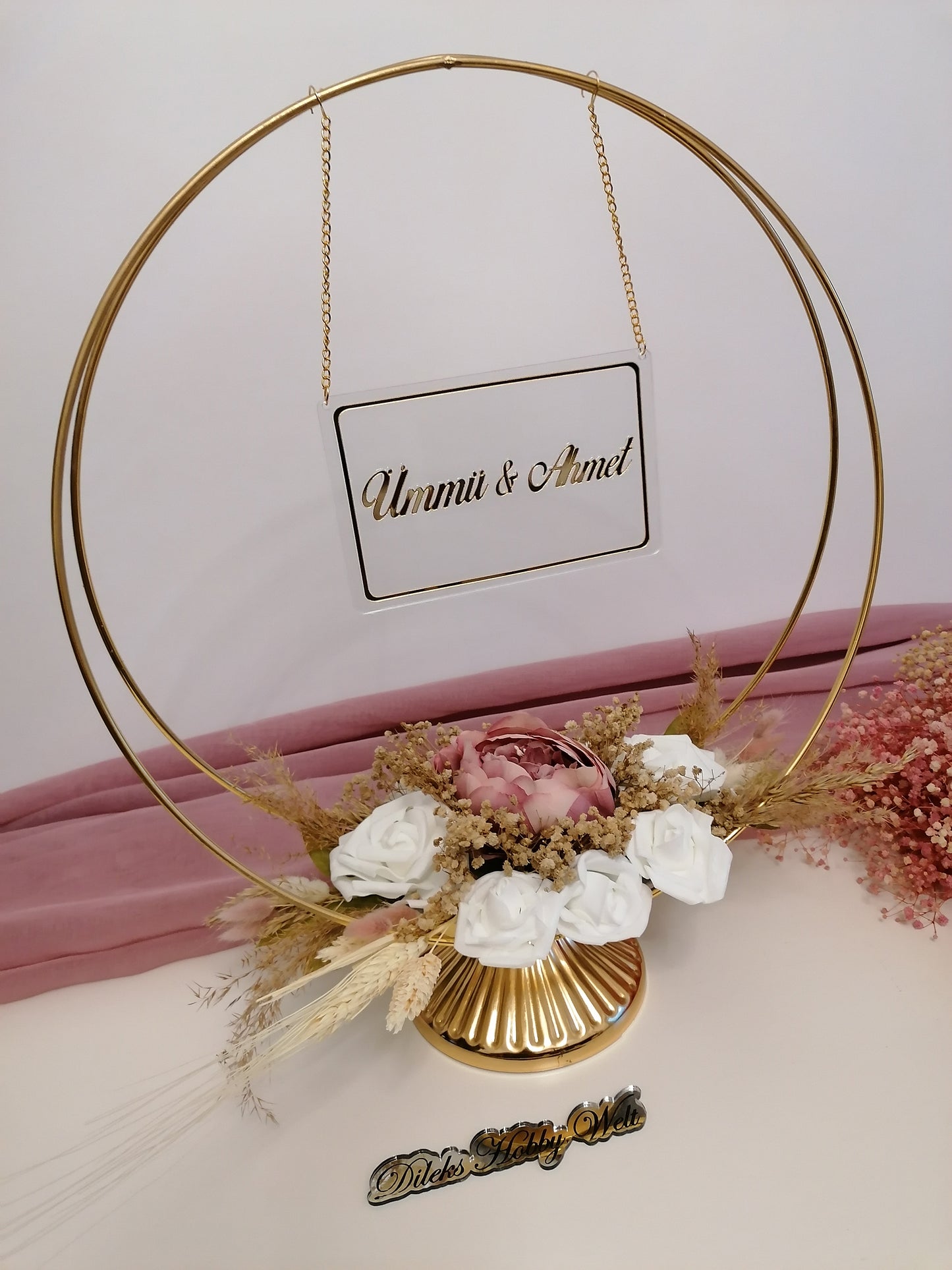 Namensaufsteller mit Trockenblumen Ringe Model 5