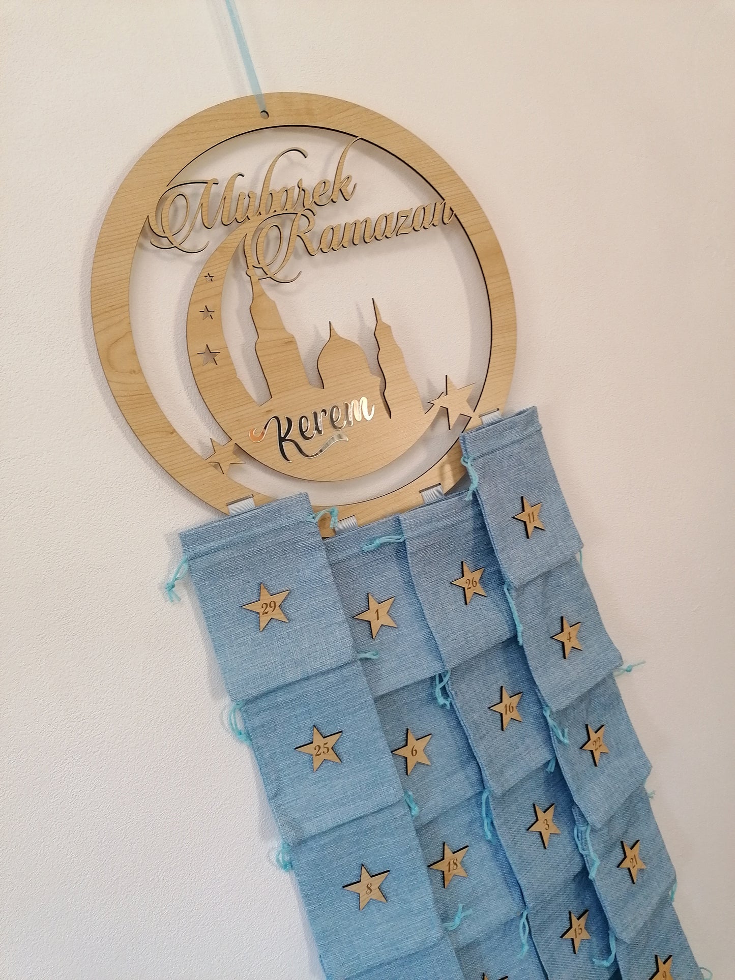 Ramadankalender Model 3 MDF - verschiedene Säckchenfarben