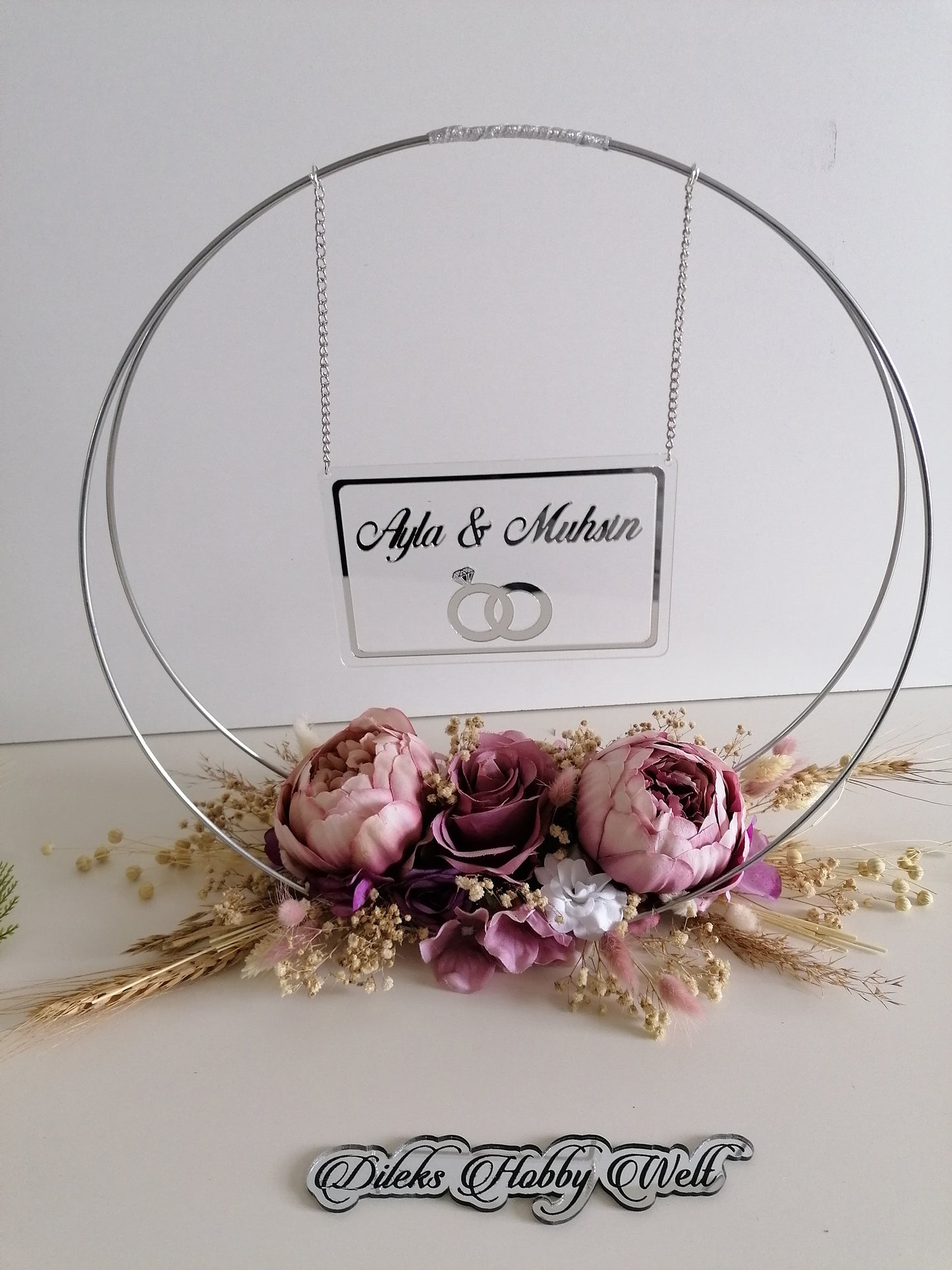 Namensaufsteller mit Trockenblumen Ringe Model 3