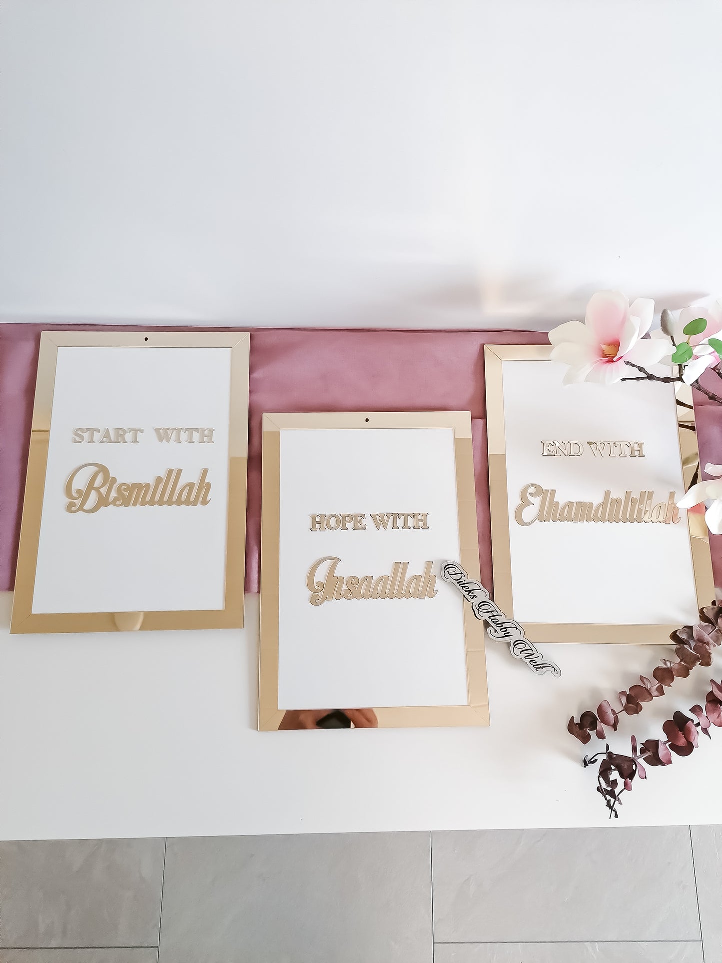 Dua 3'er Set Wand-Deko - Start with Bismillah, Hope with Inshaallah, End with Elhamdüllilah