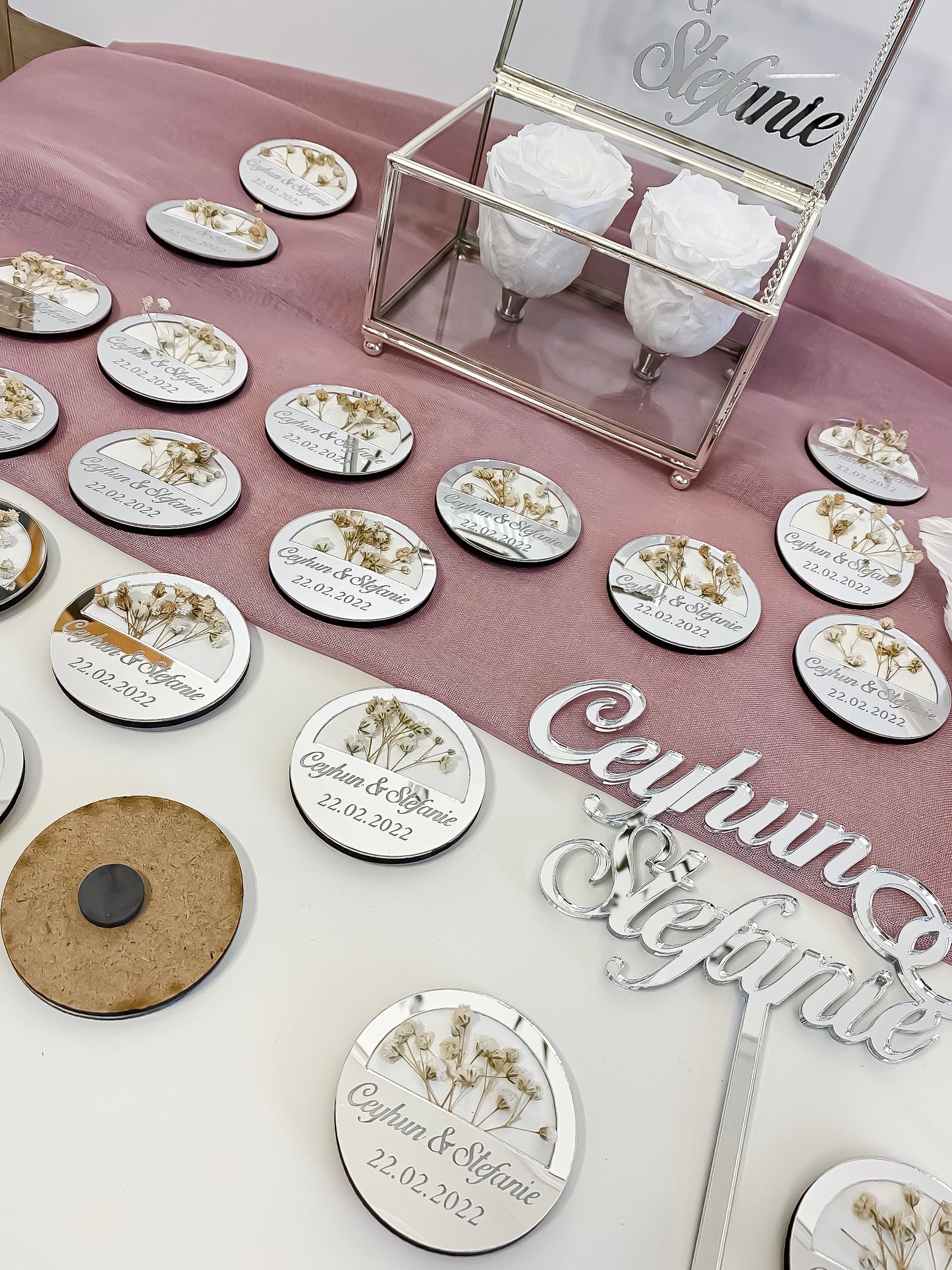 Gastgeschenke Kreis mit Trockenblumen - Plexi MDF