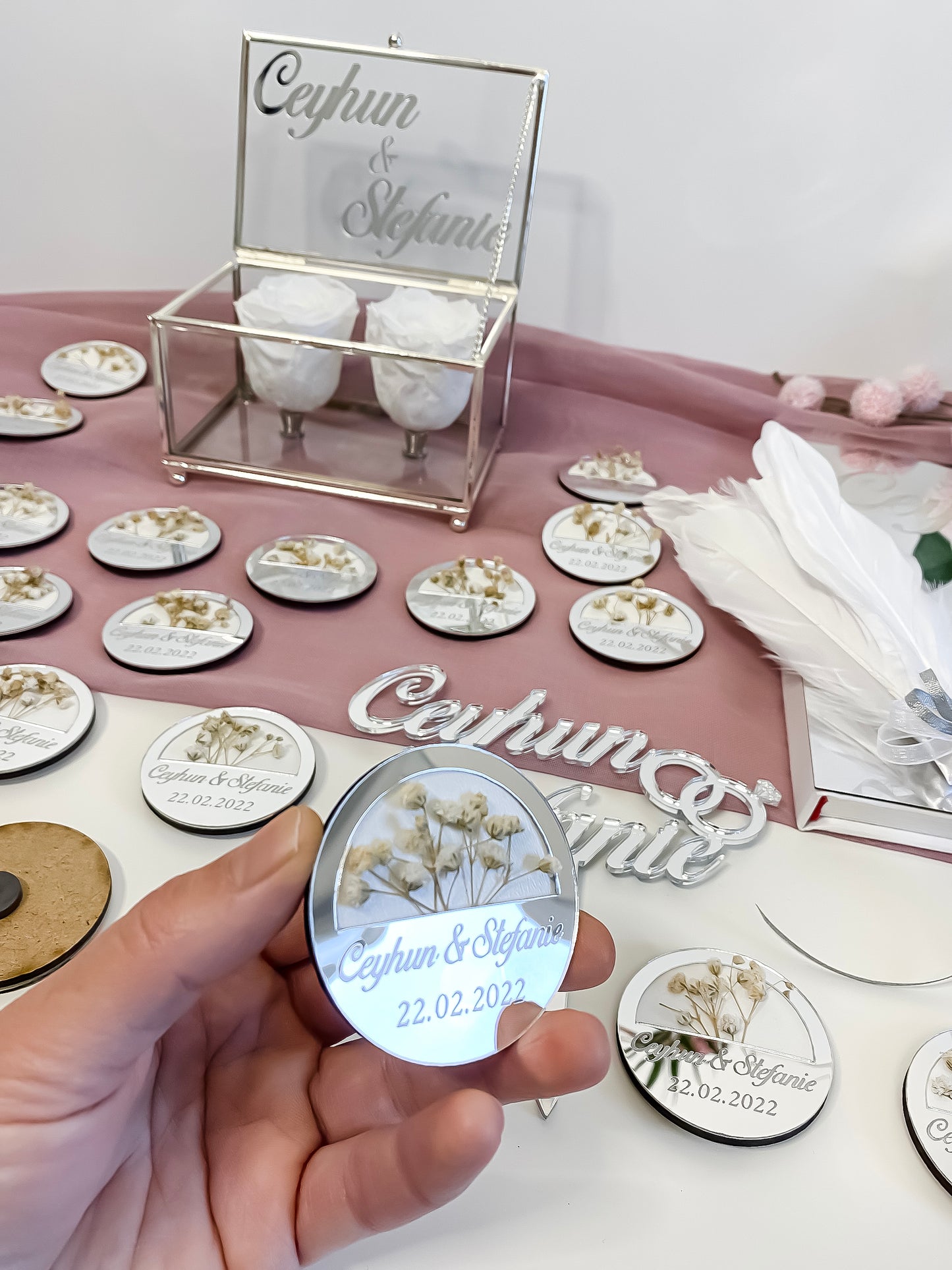 Gastgeschenke Kreis mit Trockenblumen - Plexi MDF