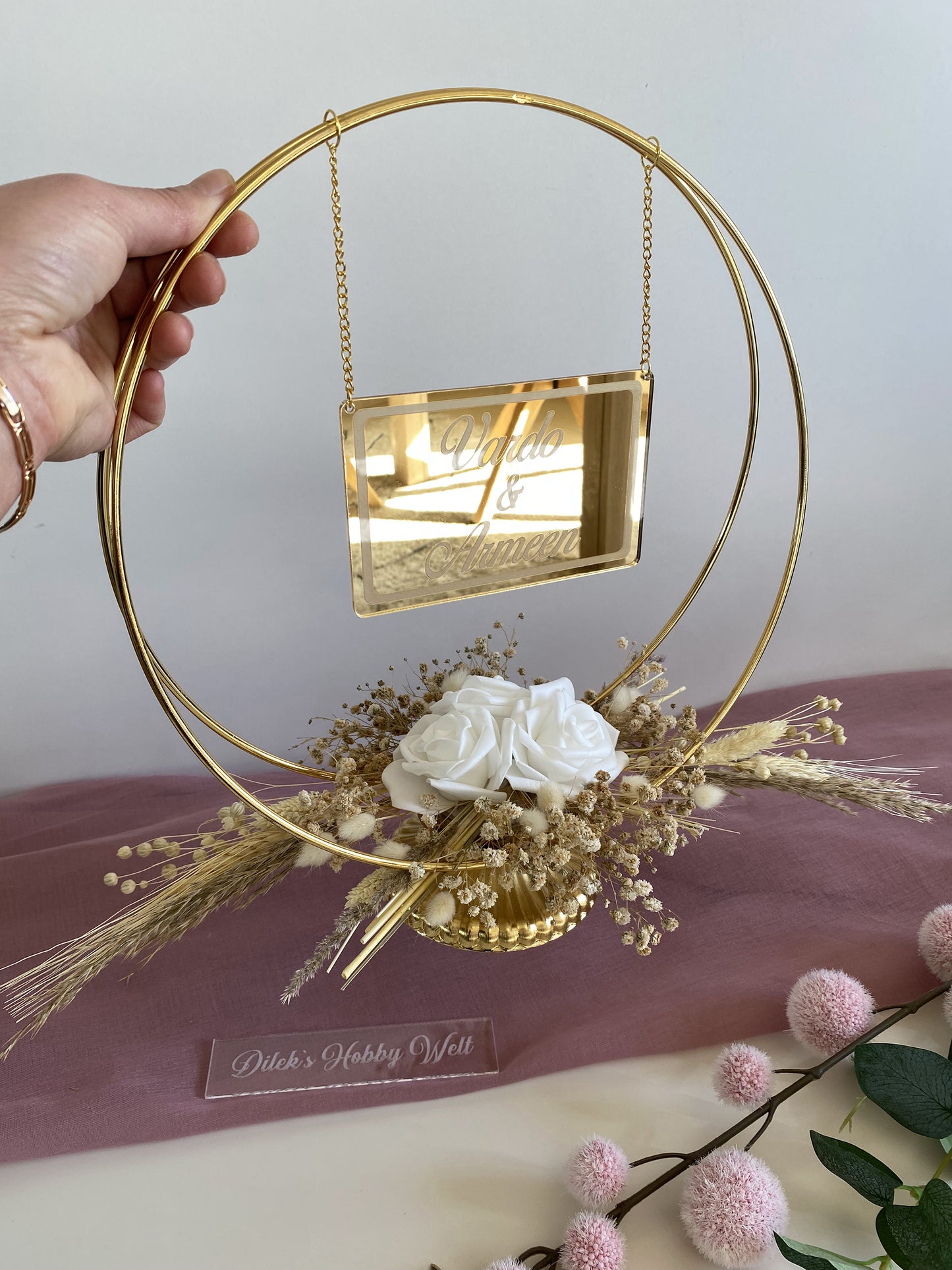Namensaufsteller mit Trockenblumen Ringe Model 2