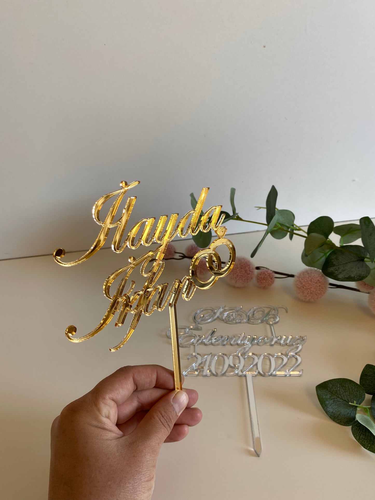 Cake Topper aus Plexiglas - zweizeilig Ring