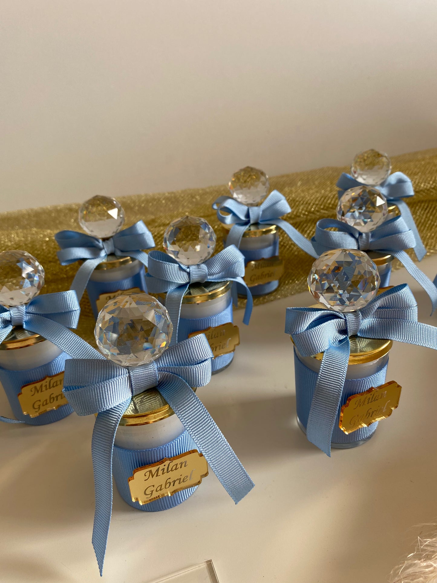 Gastgeschenke Kerzen Fläschchen mit Schleife