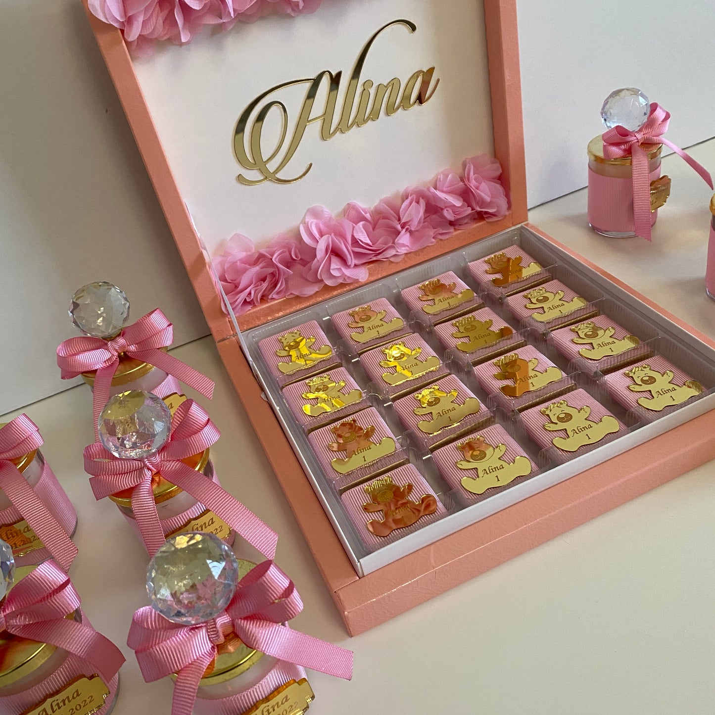 Gastgeschenke Kerzen Fläschchen mit Schleife