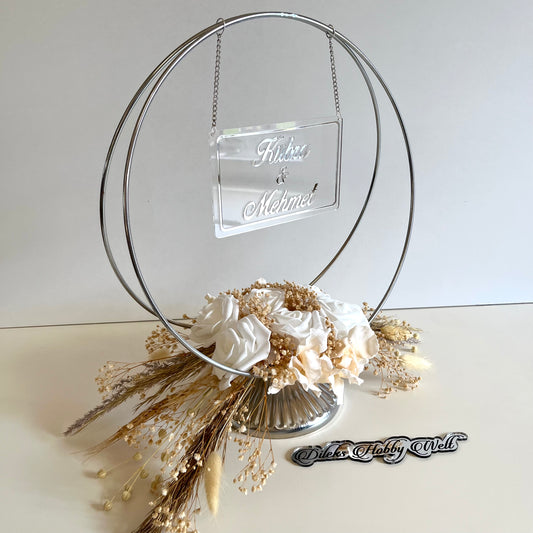 Namensaufsteller mit Trockenblumen Ringe Model 4