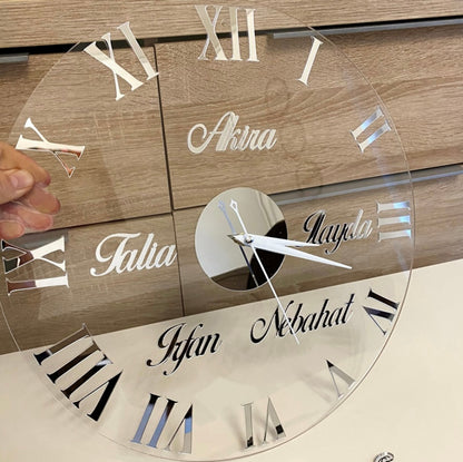 Wanduhr mit Namen in Transparent - Römische Zahlen